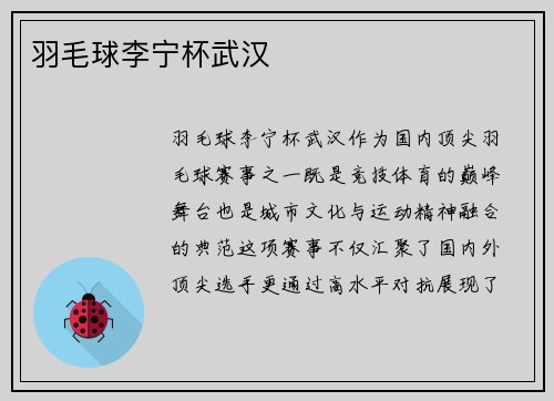 羽毛球李宁杯武汉
