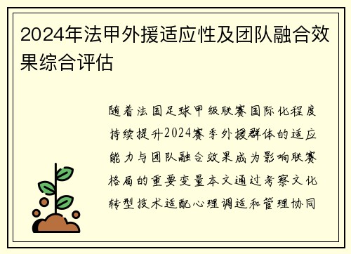 2024年法甲外援适应性及团队融合效果综合评估